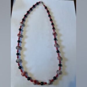 Jelly's Jewelry and Boutique Handcrafted Red and Black Beaded Floral Necklace